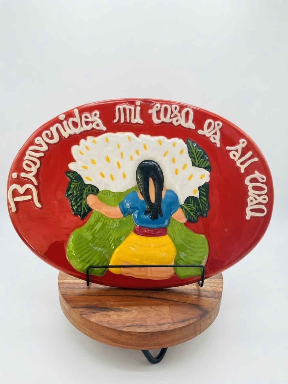 Mexican Folk Art Pottery Wall Plaque 12x9 Bienvenidos Mi Casa⁠